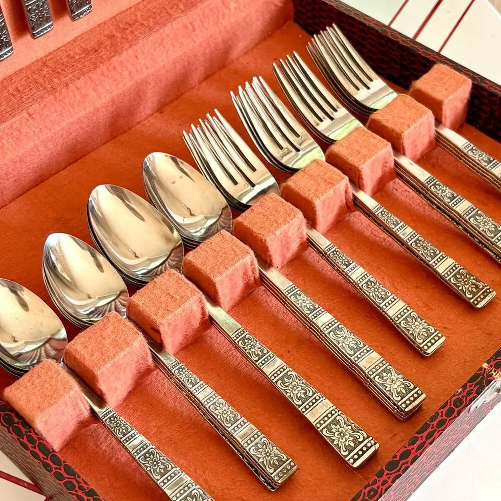 Title: Vintage Tremont MCM Floral Stainless Steel Flatware Set for 8 Japan 40pcs